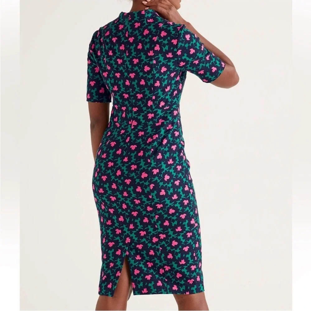 Boden Forest & Navy Floral Louise Textured Midi Sheath Dress US6R - Picture 3 of 12